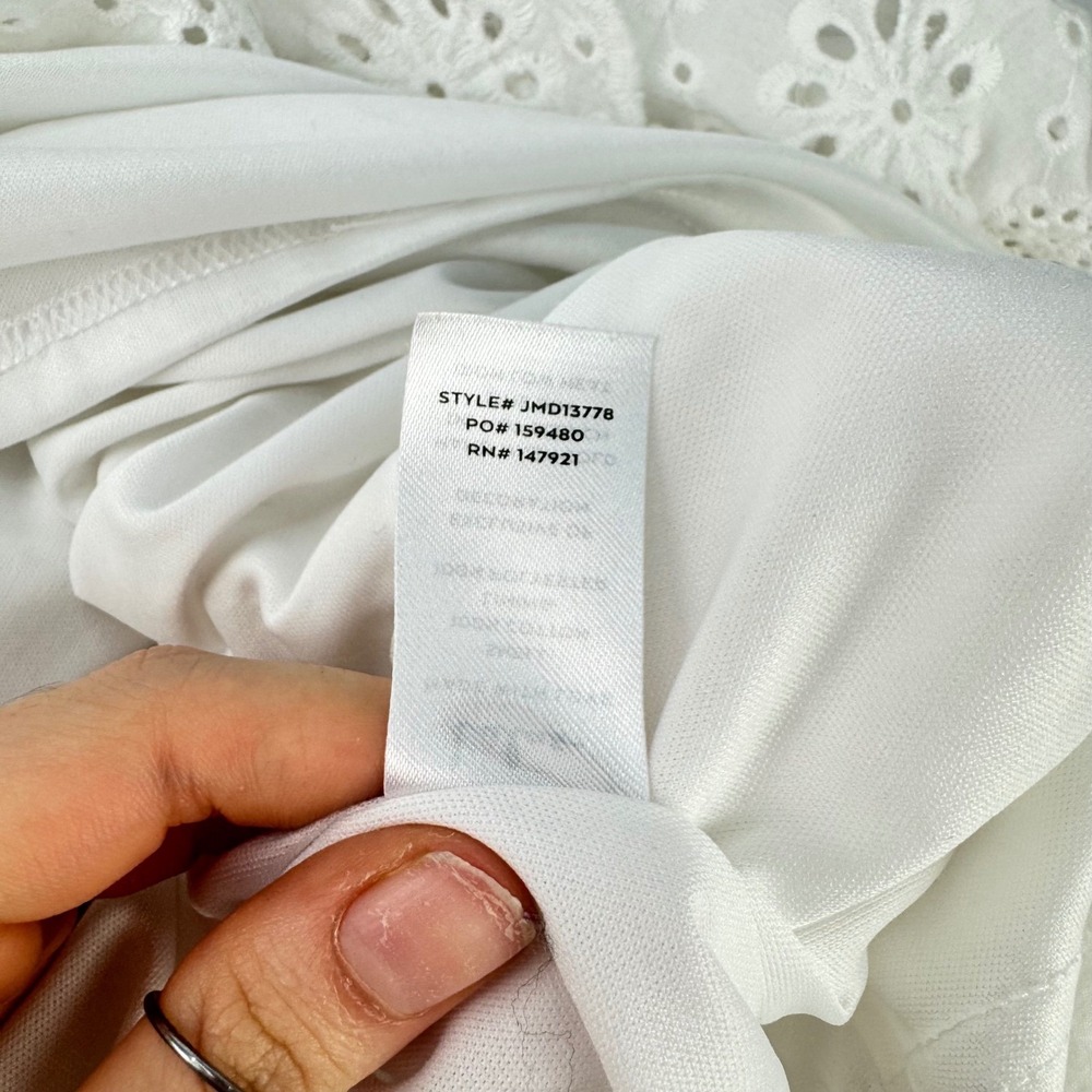 Lulus M White Eyelet Cotton Tie Strap Tiered Midi Dress Womens Graduation Easter - Picture 12 of 15